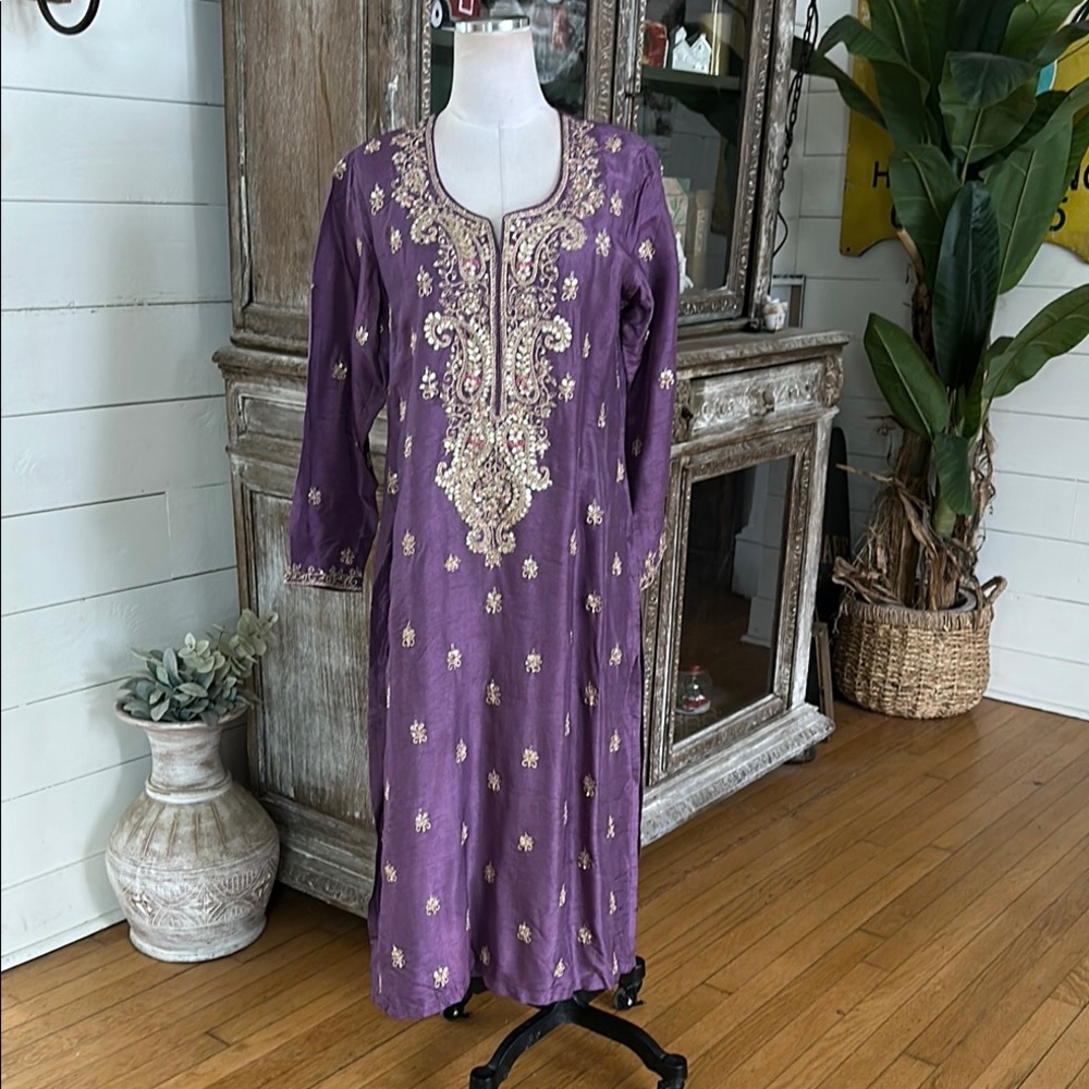 BASANTI KAPDE AUR KOFFEE INDIAN MUSLIN MODEST DRESS LARGE **